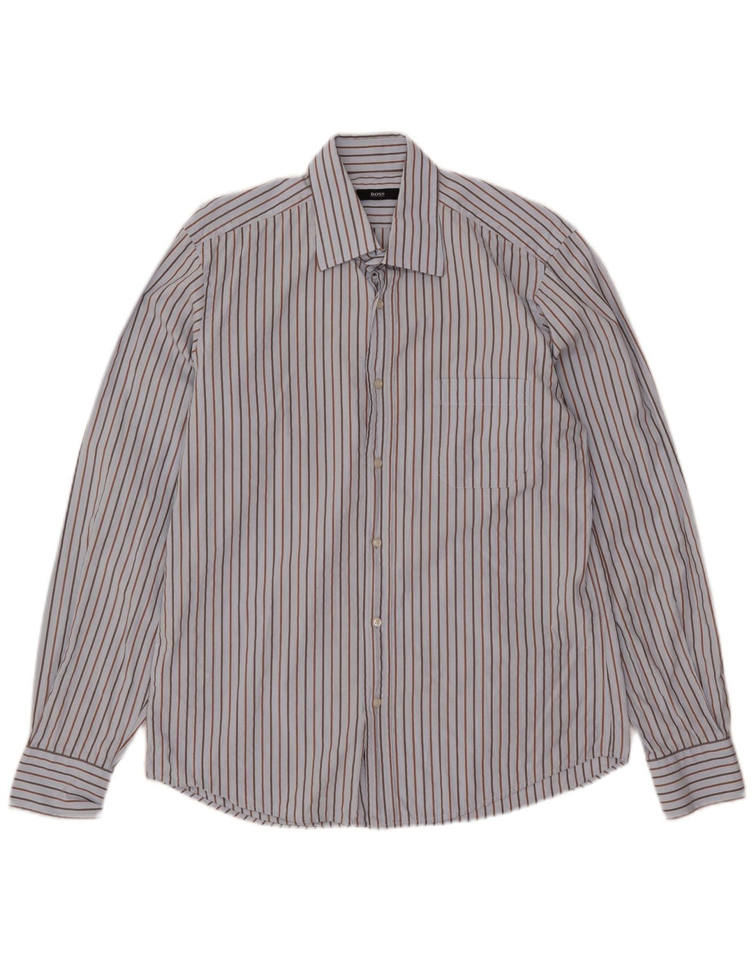 Hugo Boss Herrenhemd Größe 40 15 3/4 mittelblau gestreifte Baumwolle