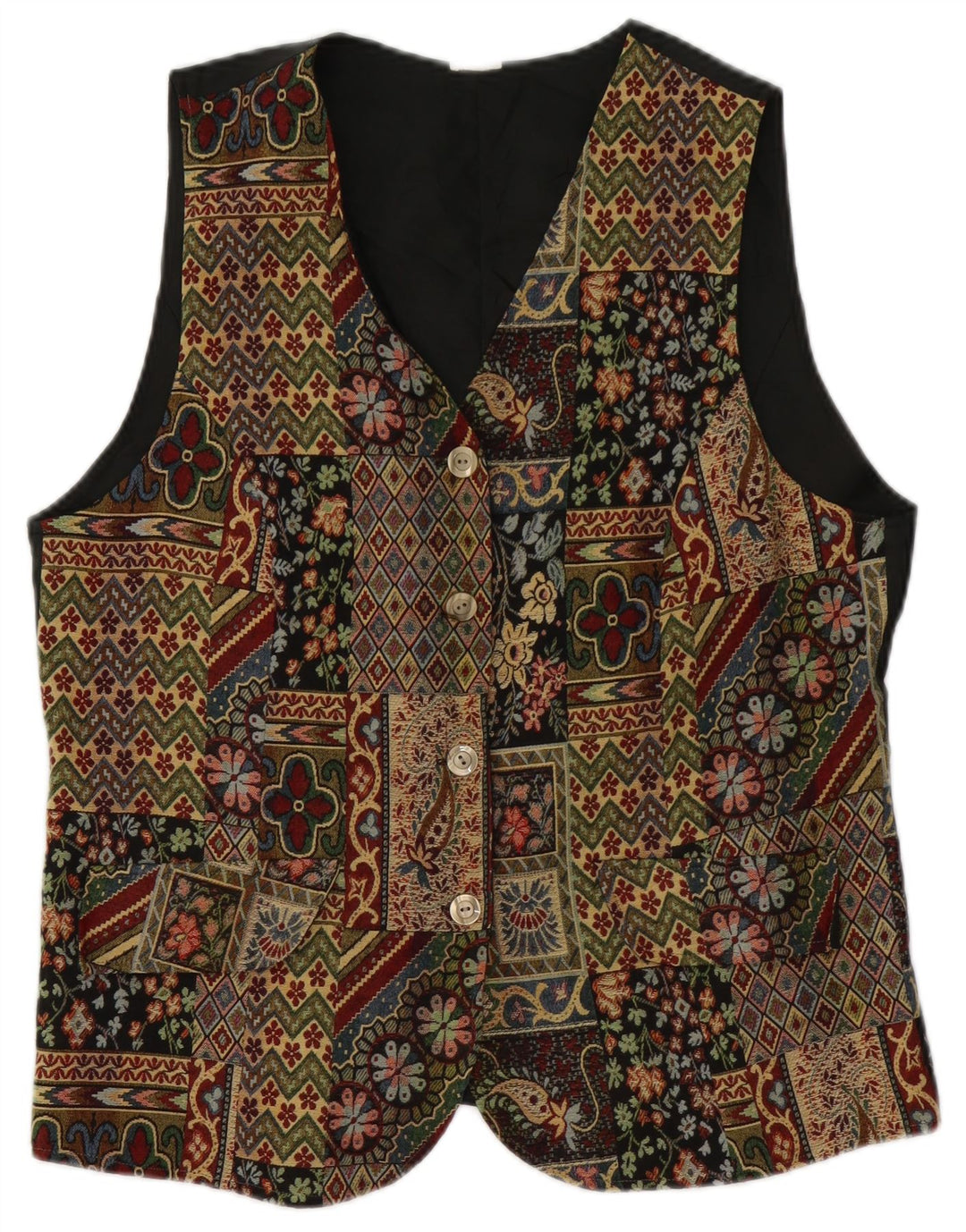 Vintage Damen Weste UK 14 Mittelgrün geblümt