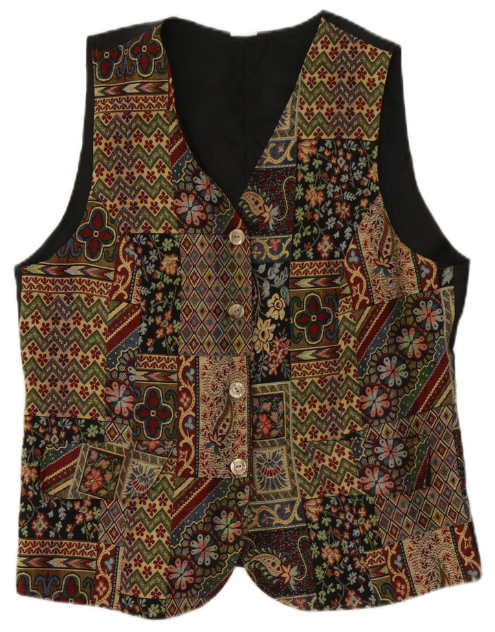Vintage Damen Weste UK 14 Mittelgrün geblümt