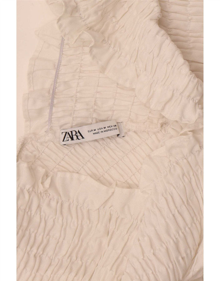 Zara Damen Langarm Crop Off Shoulder Top UK 12 Mittelweiß