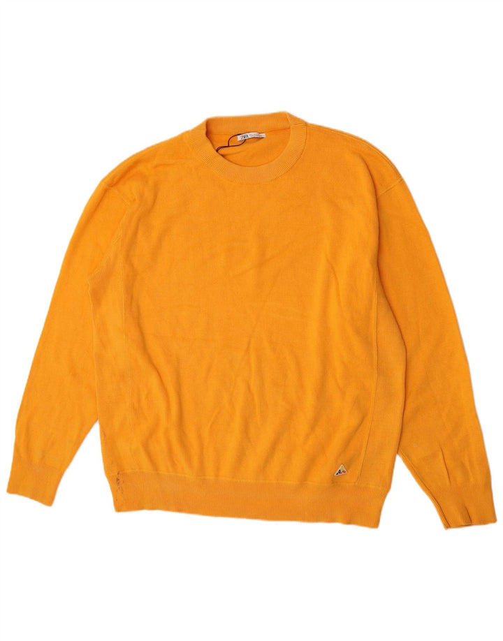 Zara Herren-Pullover mit Rundhalsausschnitt, groß, gelbe Baumwolle