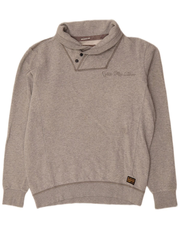 G-STAR Herren-Sweatshirt mit Knopfkragen, groß, aus grauer Baumwolle