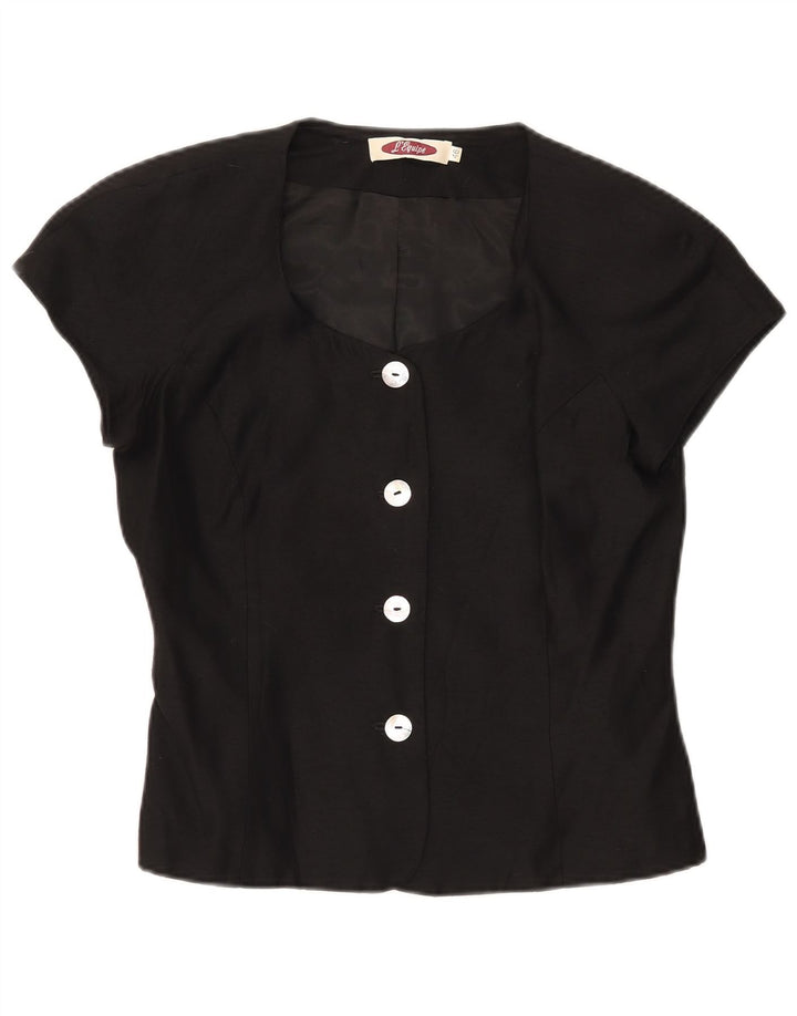 L'Equipe Damen 4-Knopf-Kurzarm-Blazerjacke IT 46 Large Schwarz