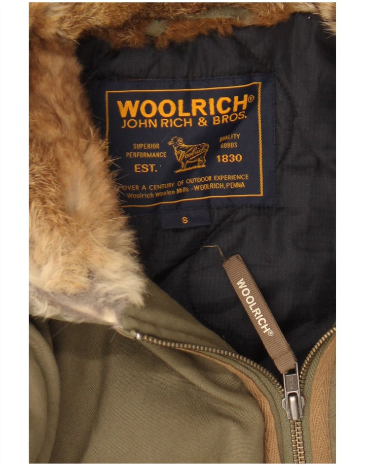 Woolrich Damen Militär-Daunenweste UK 10 Small Grün Nylon