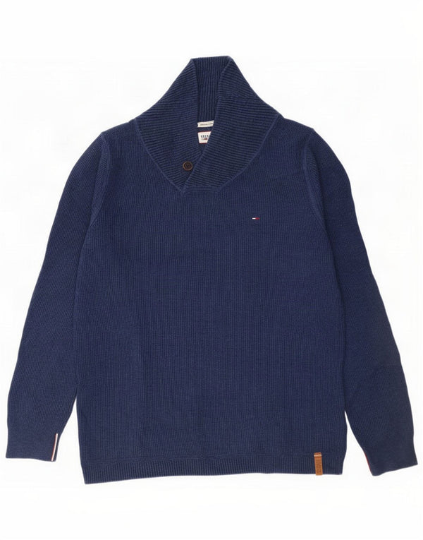 Tommy Hilfiger Herren-Pullover mit Schalkragen, XL, marineblaue Baumwolle