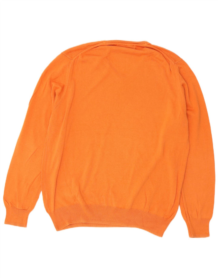 Zara Herren-Pullover mit V-Ausschnitt, groß, orange Baumwolle