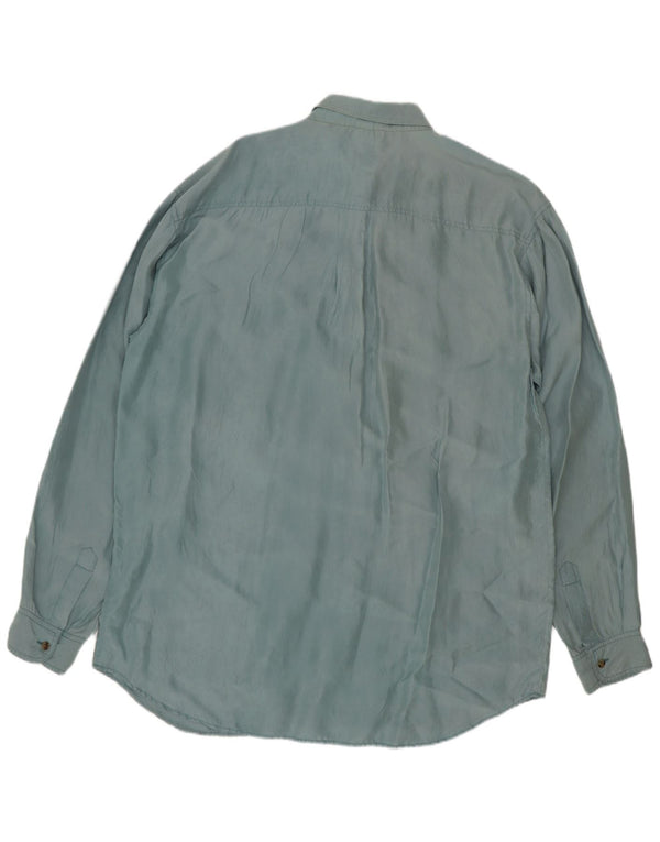 Vintage Herrenhemd Mittelblaue Seide