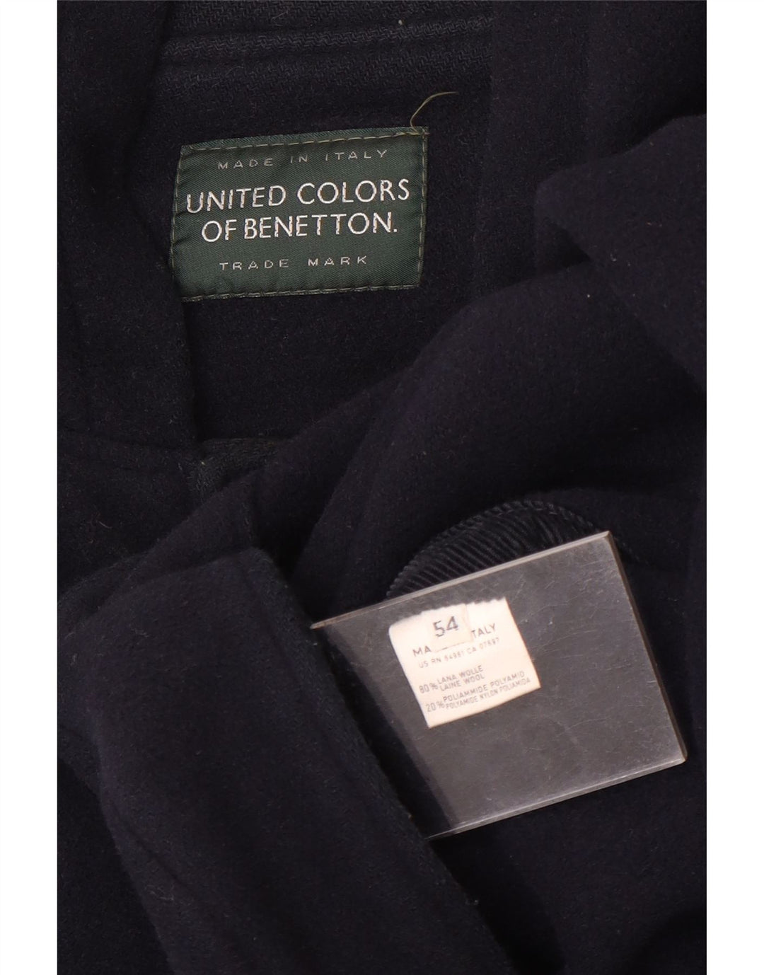 BENETTON Herren-Dufflecoat mit Kapuze IT 54 2XL Marineblaue Wolle