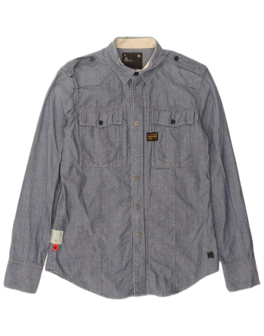 G-Star Herren 3301 Militärhemd mittelblaue Baumwolle