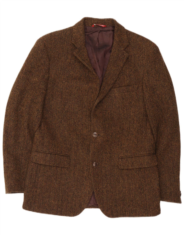 Harris Tweed Herren-Blazer mit 2 Knöpfen, IT 50, großes braunes Fischgrätenmuster