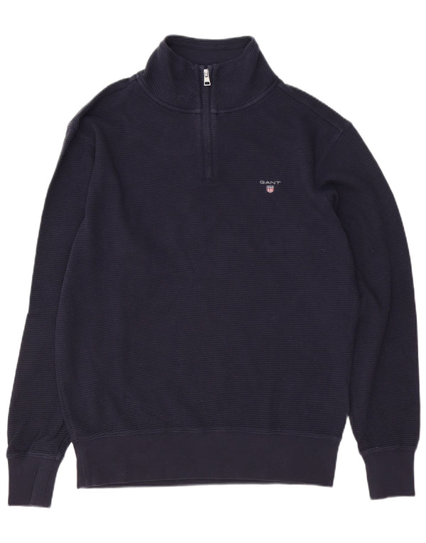 Gant Herren-Sweatshirt mit Reißverschluss am Hals, Größe S, marineblaue Baumwolle
