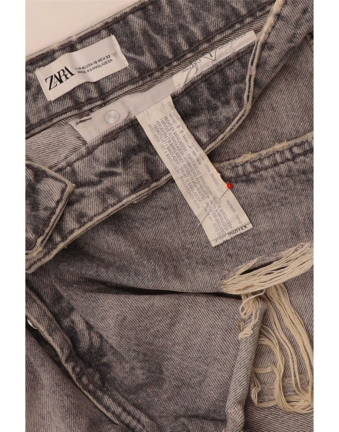 Zara Damen Distressed Denim Shorts EU 42 Large W32 Graue Baumwolle