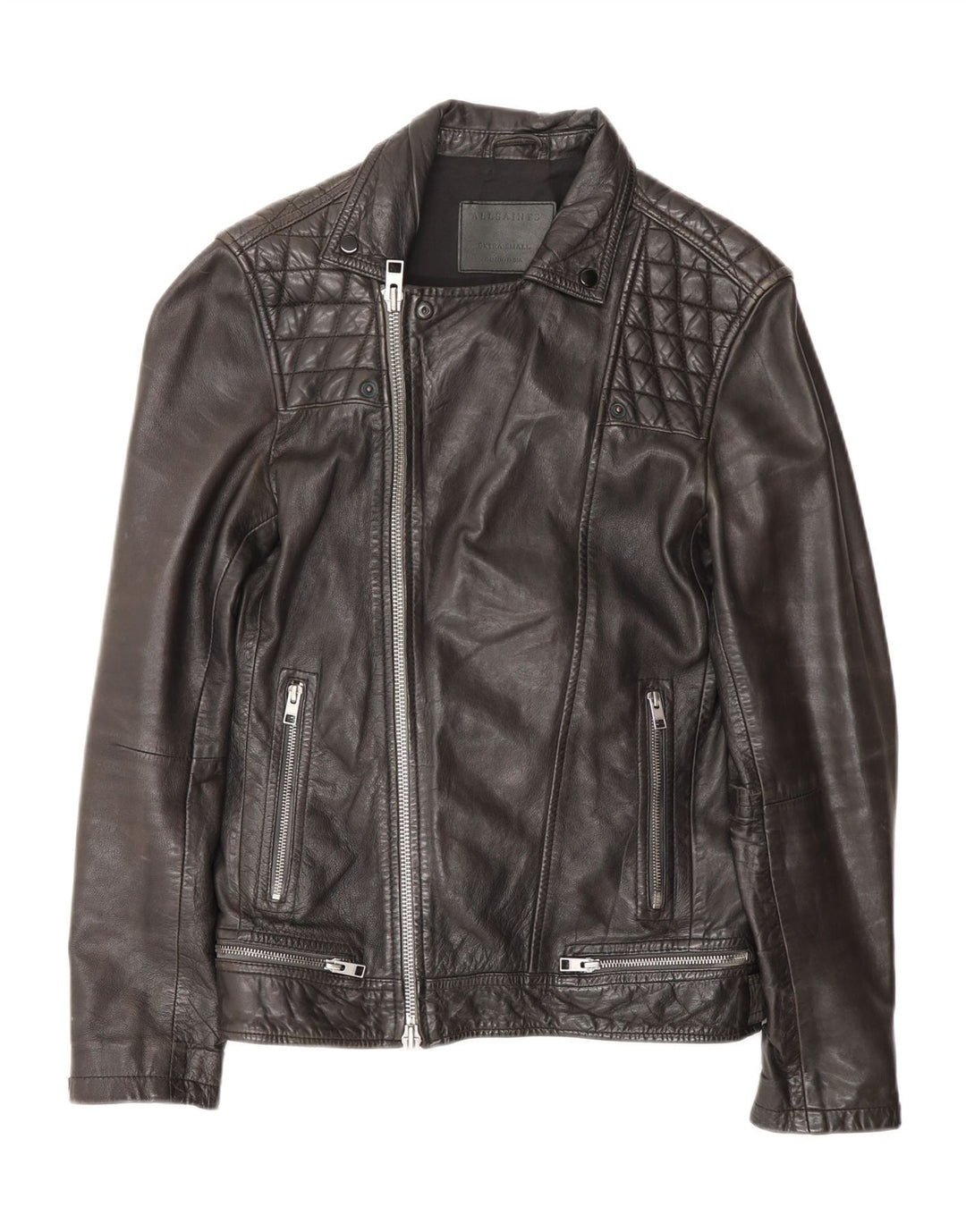 All Saints Herren-Leder-Bikerjacke, UK 36, kleine schwarze Leder-Bikerjacke