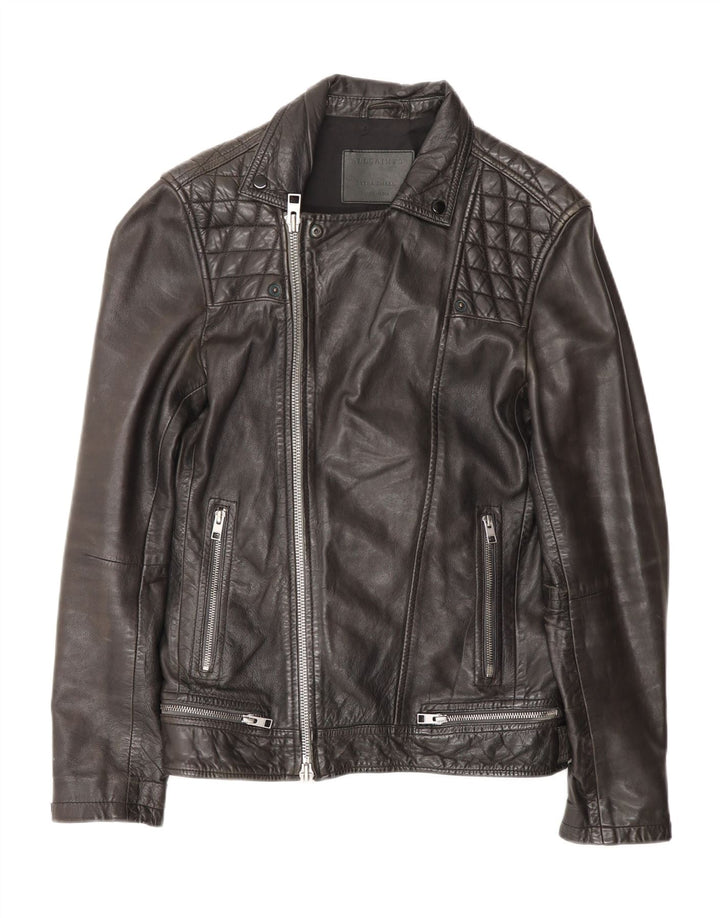 All Saints Herren-Leder-Bikerjacke, UK 36, kleine schwarze Leder-Bikerjacke