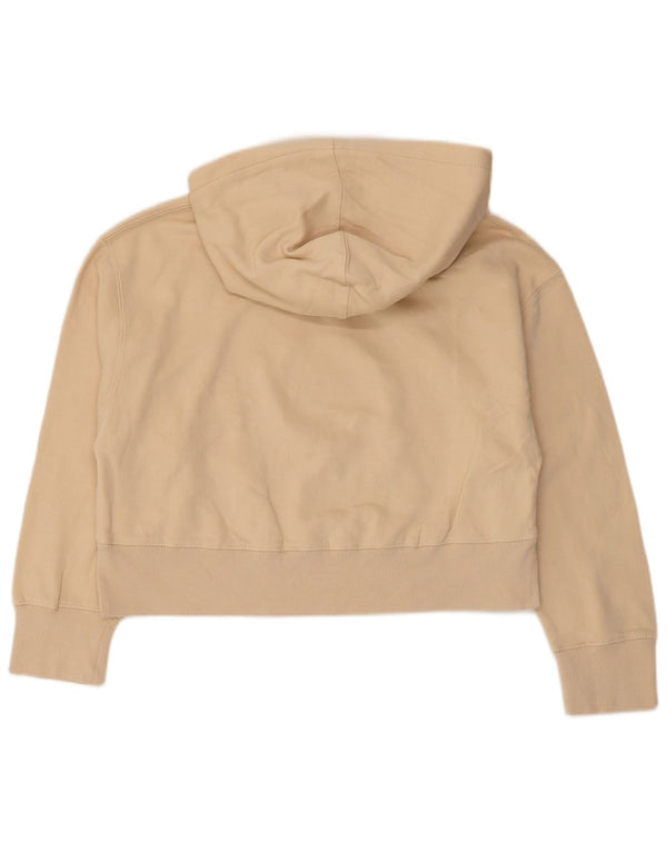 Zara Damen Crop Übergroßer Kapuzenpullover UK 10 Small Beige Baumwolle