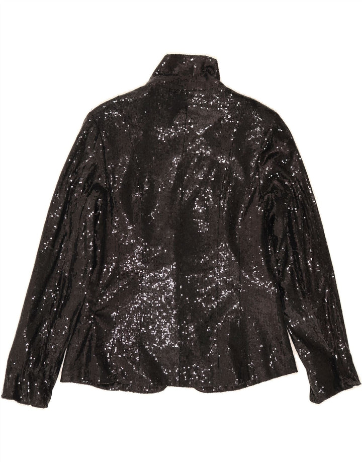 VINTAGE Womens Open Sequin Blazer Jacket UK 16 Large Black Polyester Vintage Vintage and Second-Hand Vintage from Messina Hembry 