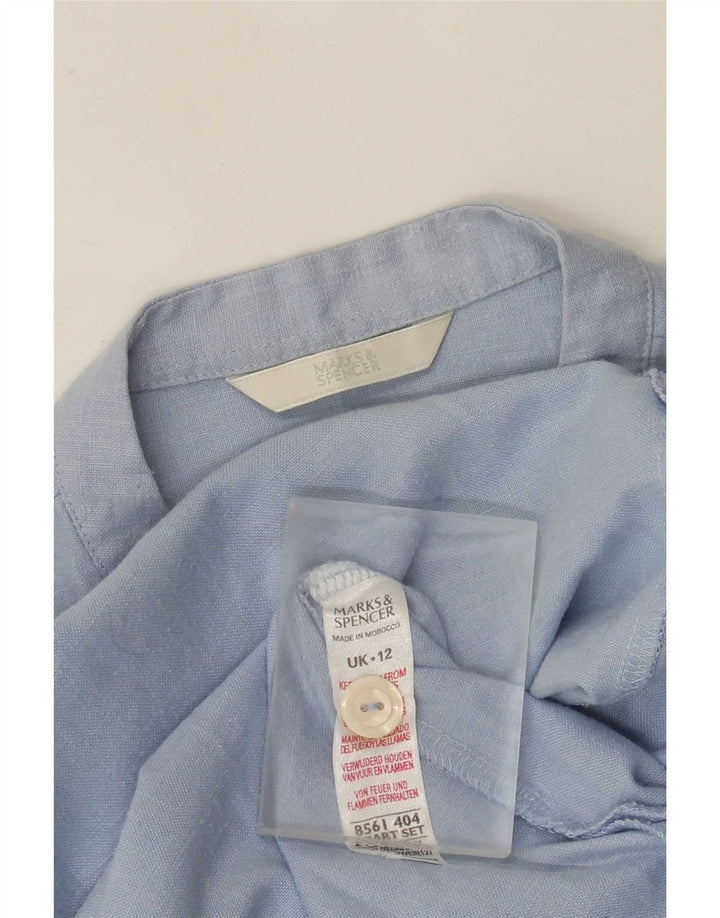 Marks & Spencer Damen 3/4-Ärmel-Hemdbluse UK 12 Mittelblaues Polyester