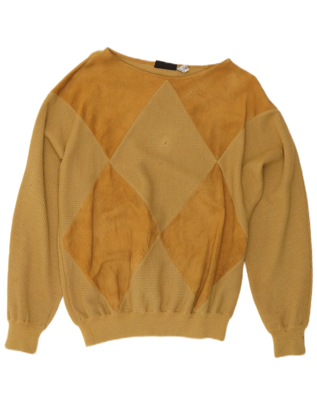 De Pletrl Herren-Pullover aus Wildleder mit U-Boot-Ausschnitt, Mittelbeige mit Argyle-Muster/Diamantmuster
