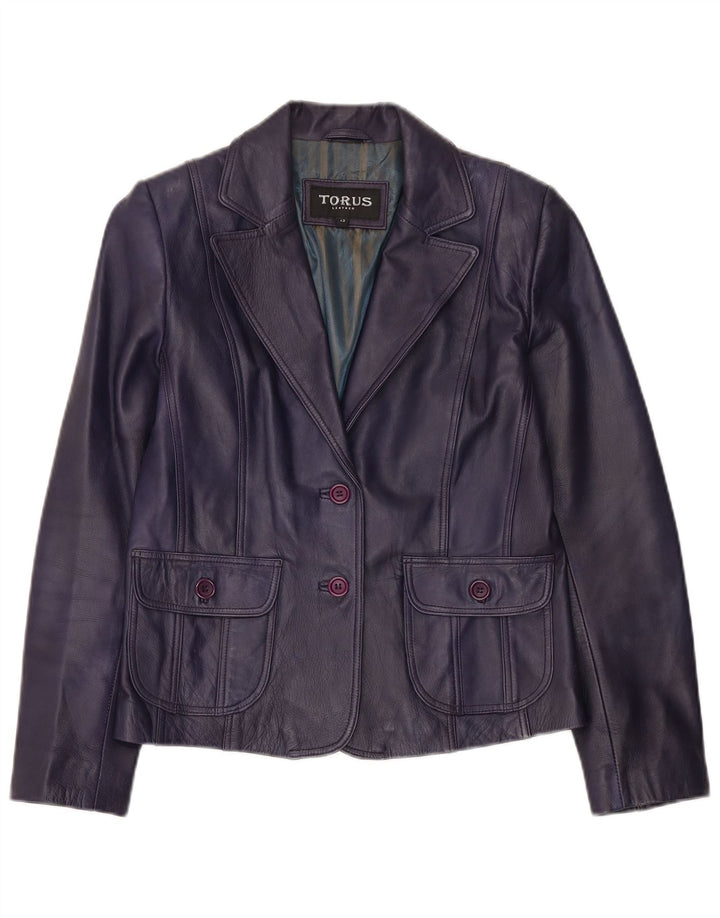 TORUS Womens 2 Button Leather Blazer Jacket UK 12 Medium Purple Leather