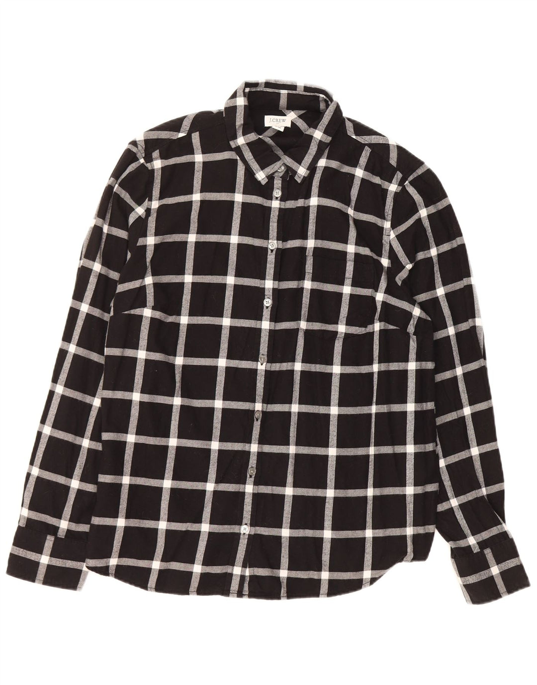J. CREW Damen Flanellhemd UK 16 Große schwarz karierte Baumwolle