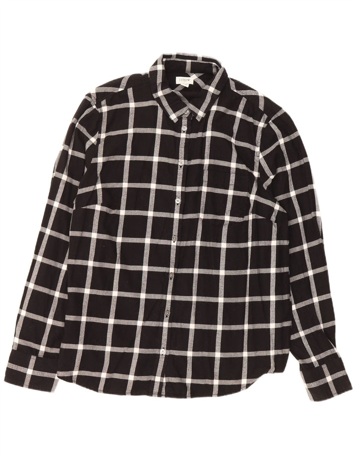 J. CREW Damen Flanellhemd UK 16 Große schwarz karierte Baumwolle