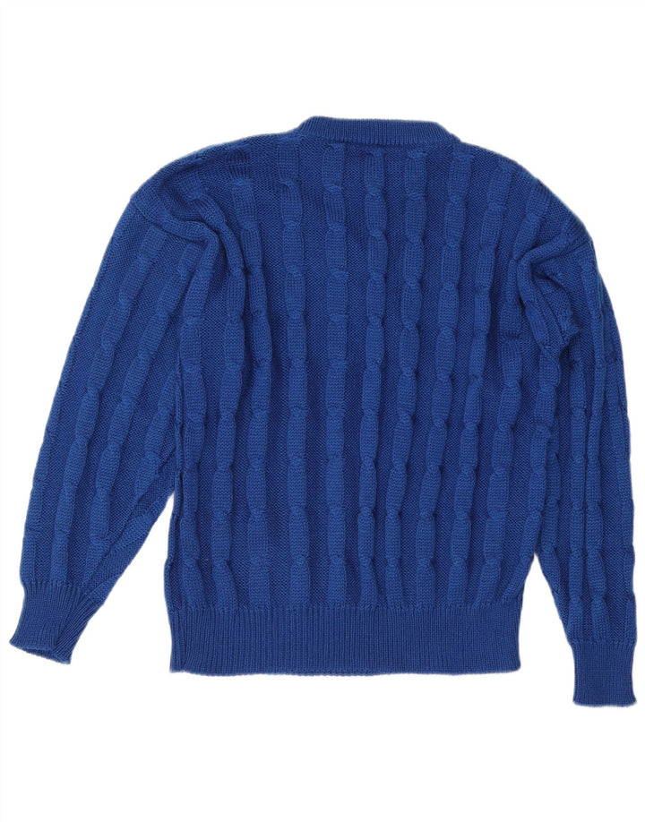 VINTAGE Herren-Pullover mit Rundhalsausschnitt, mittelblaue Wolle