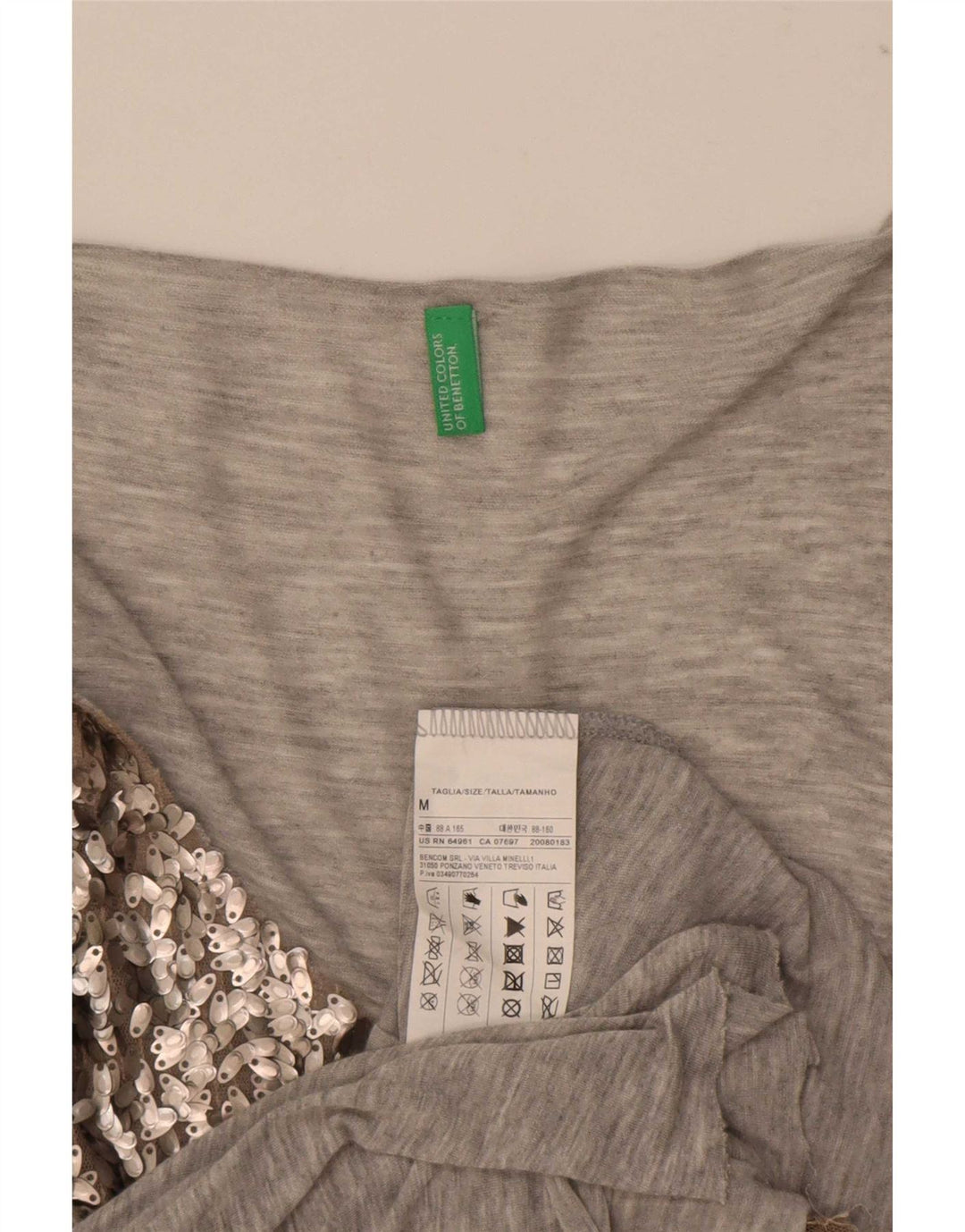 Benetton Damen Pailletten-Trägershirt UK 14 Mittelgraue Viskose