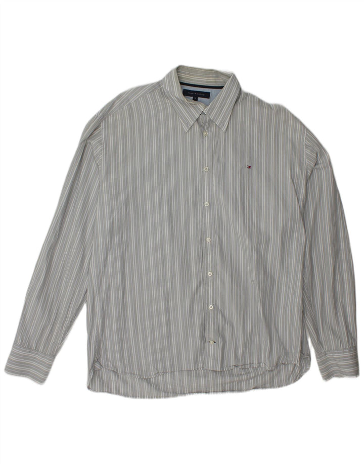 TOMMY HILFIGER Herrenhemd XL grau gestreift aus Baumwolle
