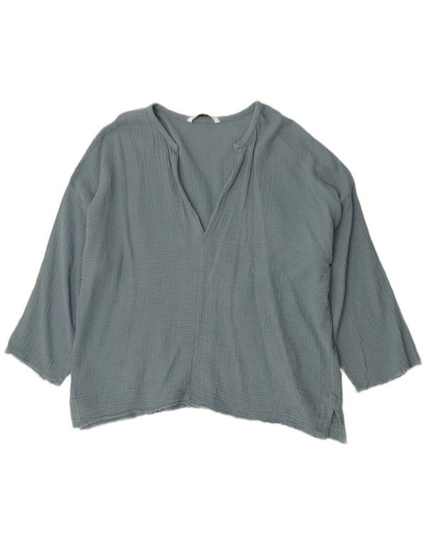 Zara Womens Oversized Tunic Top UK 18 XL Blue Cotton