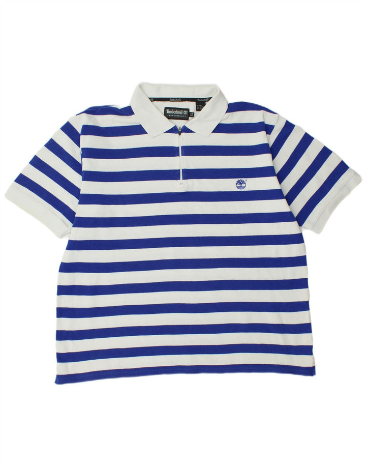 TIMBERLAND Herren Poloshirt XL blau gestreift aus Baumwolle