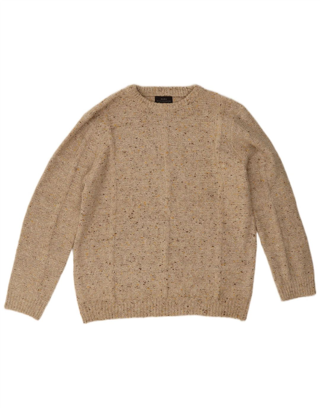 Zara Herren-Pullover mit U-Boot-Ausschnitt, Mittelbeige meliert