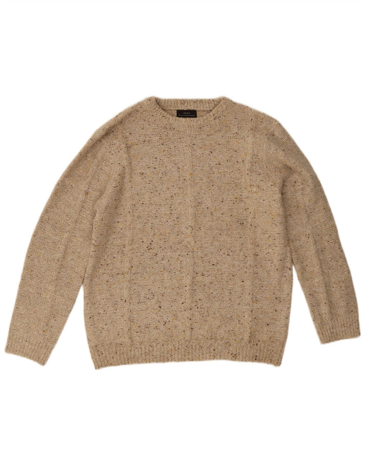 Zara Herren-Pullover mit U-Boot-Ausschnitt, Mittelbeige meliert