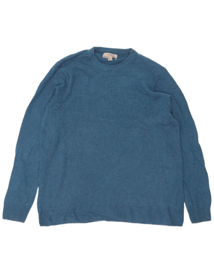 Marks & Spencer Herren-Pullover mit Rundhalsausschnitt, groß, blaue Lammwolle