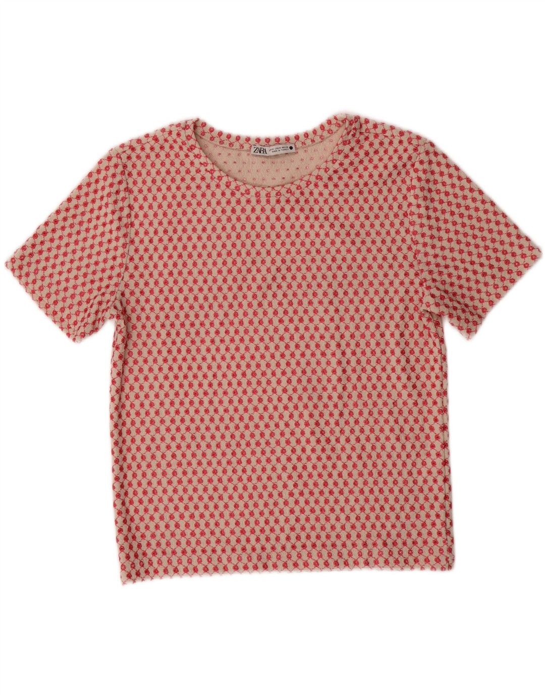 ZARA Womens Crop T-Shirt Top UK 12 Medium Pink Spotted