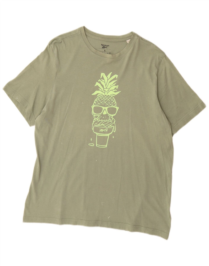Reebok Herren Grafik T-Shirt Top Große grüne Baumwolle
