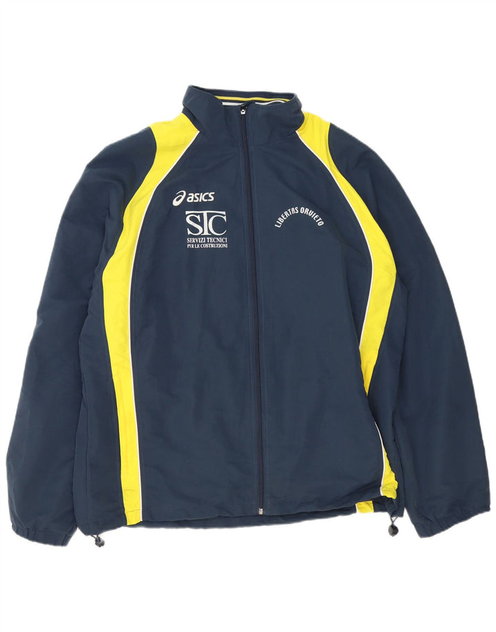 Asics Herren-Trainingsanzug mit grafischem Oberteil, 2XL, Marineblau, Farbblock-Polyester