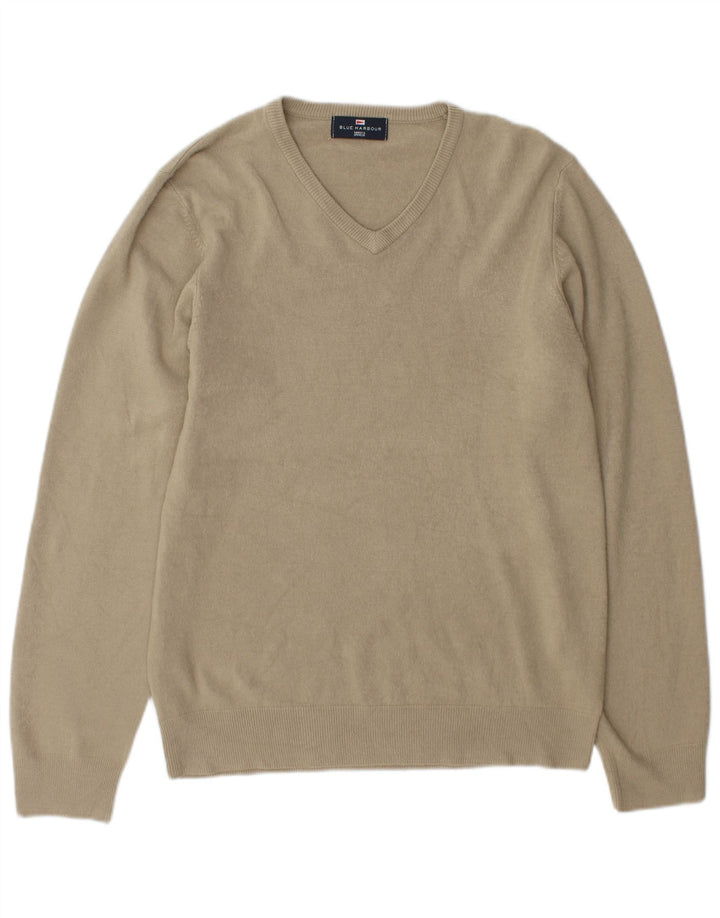 Marks & Spencer Herren Blue Harbor V-Ausschnitt Pullover Pullover Mittelbeige