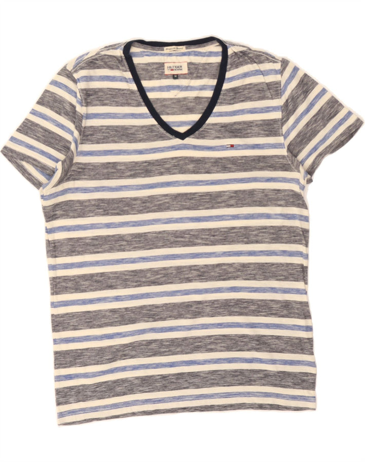 TOMMY HILFIGER Mens T-Shirt Top Medium Grey Striped Cotton Vintage Tommy Hilfiger and Second-Hand Tommy Hilfiger from Messina Hembry 