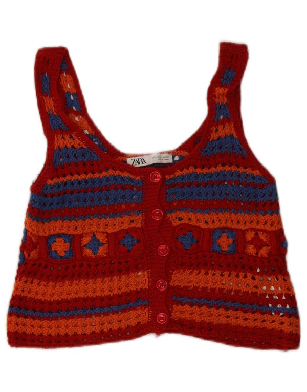Ärmelloses Häkel-Crop-Top von Zara für Damen, Größe S, Größe S, rot, geometrisch, aus Baumwolle