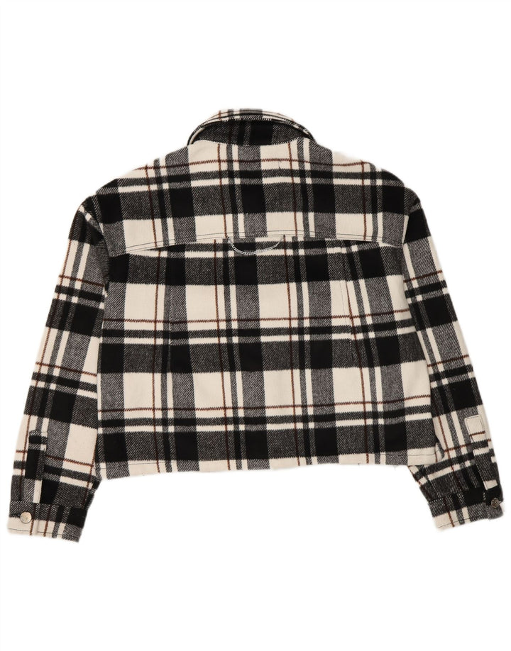 Zara Damen Crop Übergroße Bomberjacke UK 6 XS Schwarz kariertes Polyester