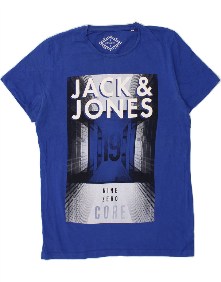 JACK & JONES Mens Graphic T-Shirt Top Large Blue Cotton Vintage Jack & Jones and Second-Hand Jack & Jones from Messina Hembry 