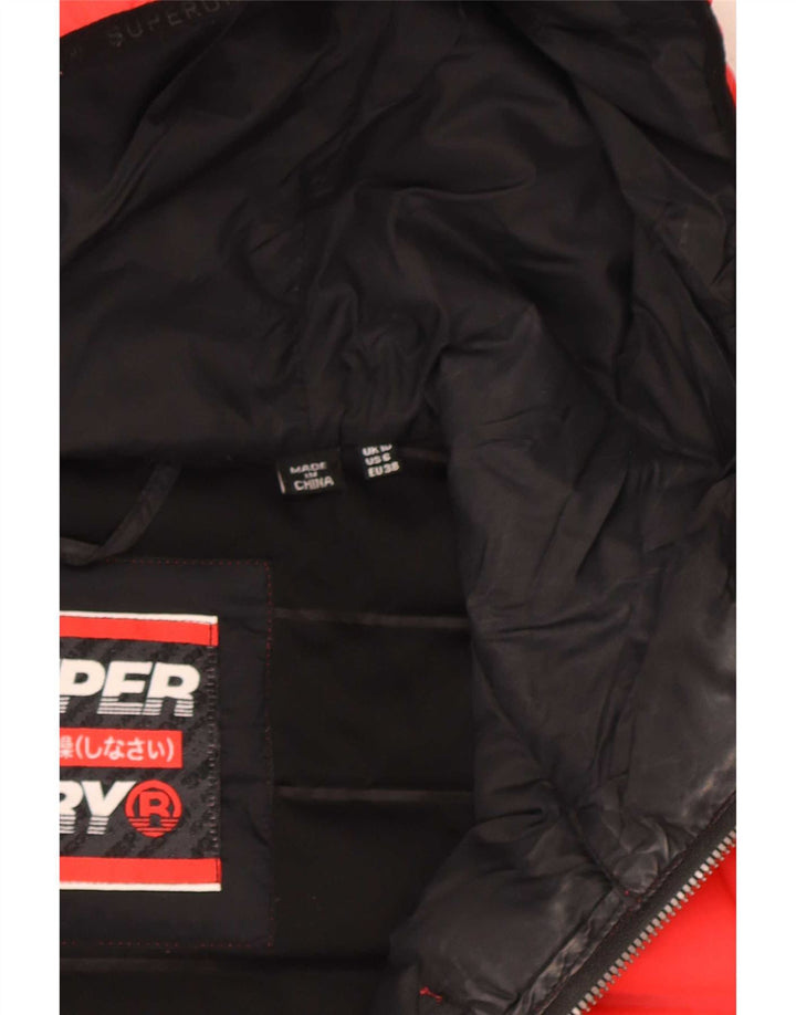 Superdry Wattierte Damenjacke mit Kapuze, UK 10, Größe S, Rot, Polyester