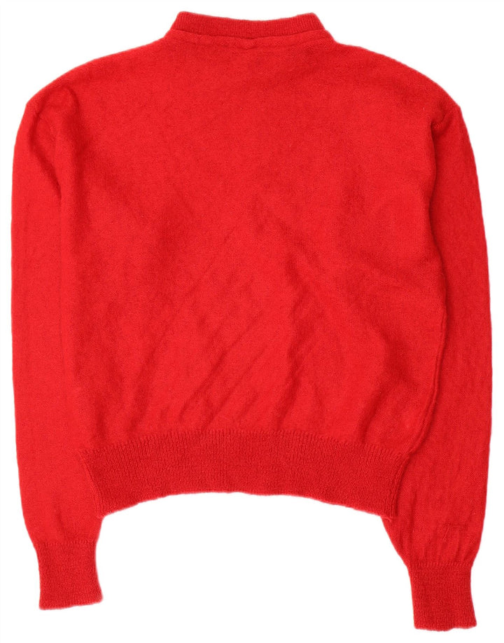 Vintage Damen Rollkragenpullover Pullover UK 12 Mittelrot Farbblock