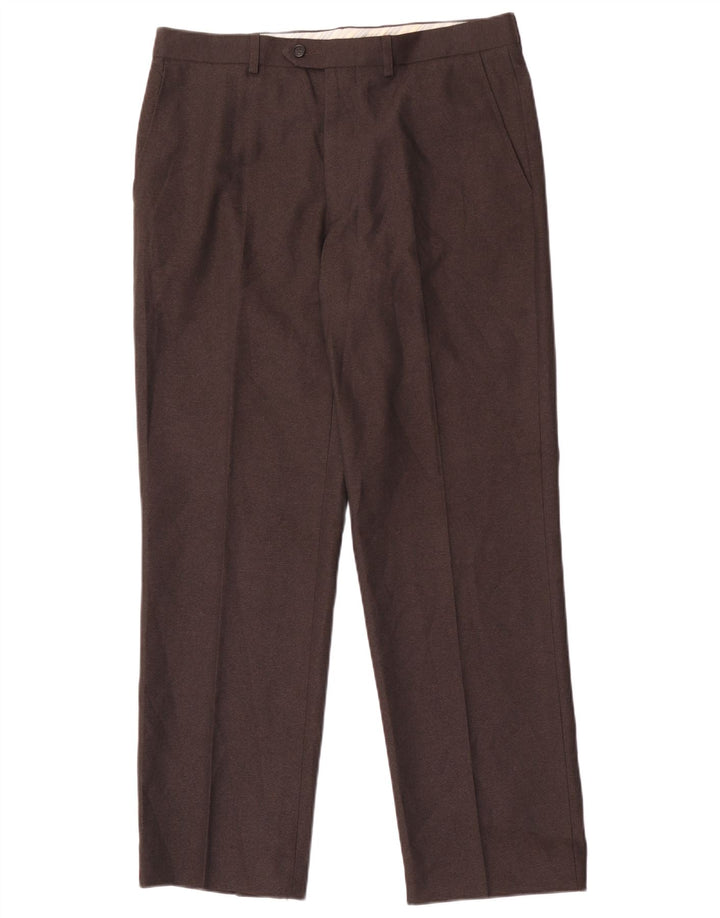 Gerade Herren-Anzughose von Marks & Spencer, W34, L31, braunes Fischgrätenmuster