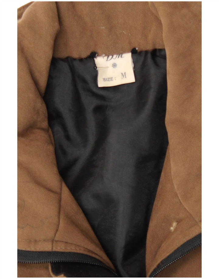 Vintage Damen Übergroßer Mantel UK 14 Mittelbraunes Colourblock-Polyamid