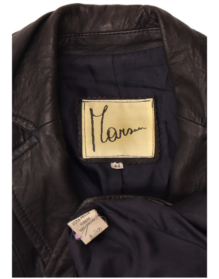 Vintage Damen 2-Knopf-Leder-Blazer-Jacke IT 44 Mittelschwarzes Leder