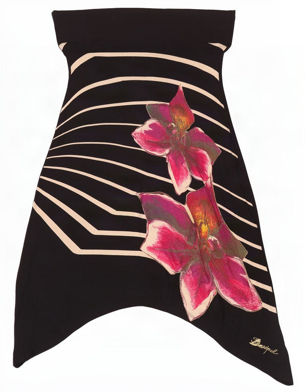 Desigual Damen Graphic High Waist Asymmetrischer Rock XL W34 Schwarz geblümt