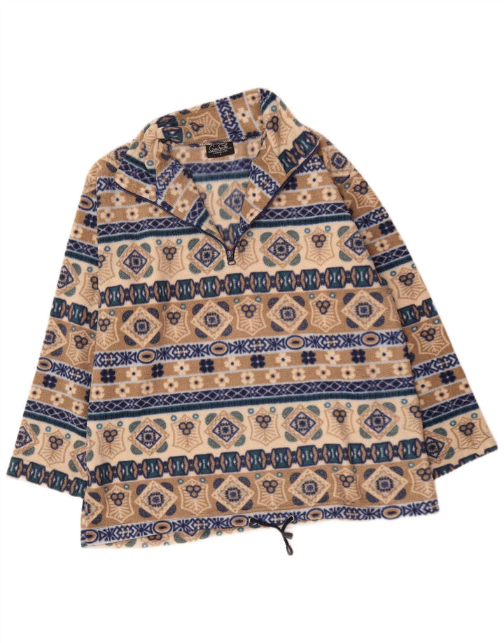 Giani Feroti Herren-Fleecepullover mit Reißverschluss am Hals, groß, beige, geometrisches Polyester