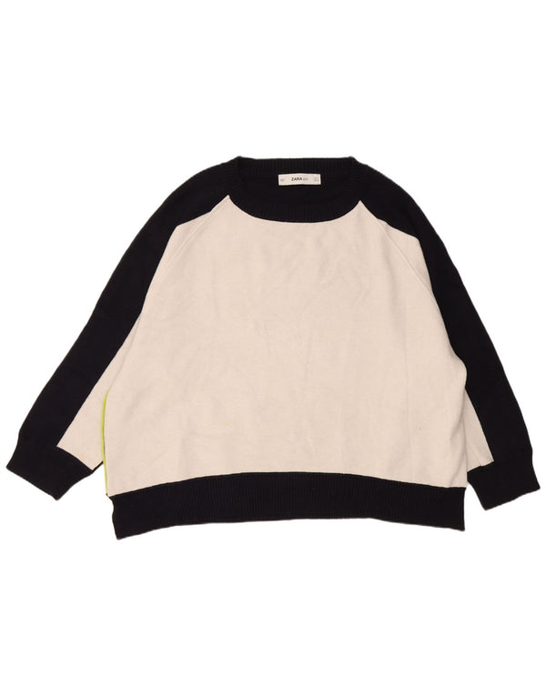 Zara Damen-Pullover mit U-Boot-Ausschnitt, Größe S, Marineblau, Farbblock