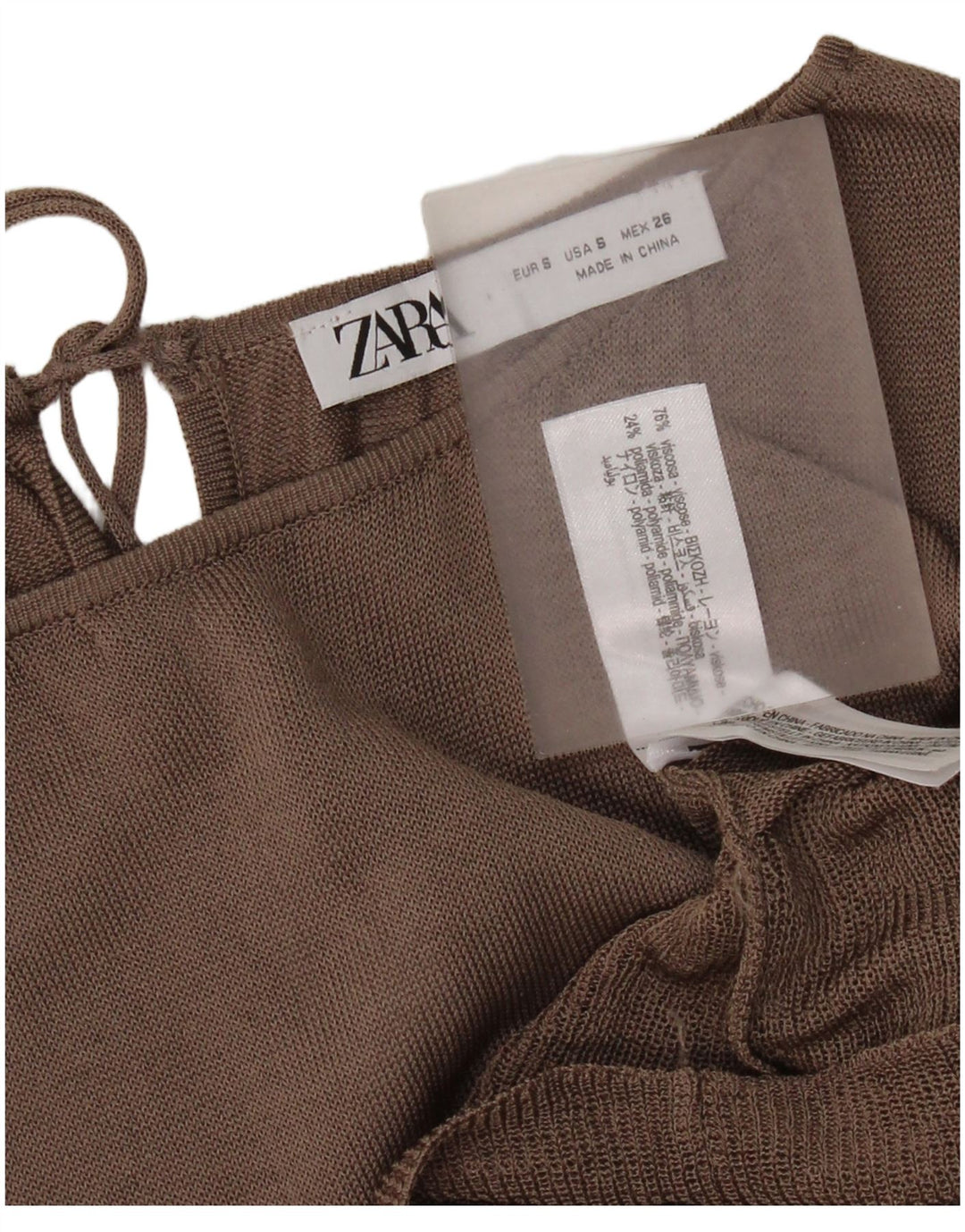 Übergroßes Langarm-Blusenoberteil von Zara für Damen, UK 10, Small, Braun, Farbblock